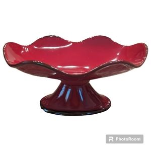 Retired Southern Living At Home Cinnabar Footed Oval Compote Stoneware Red